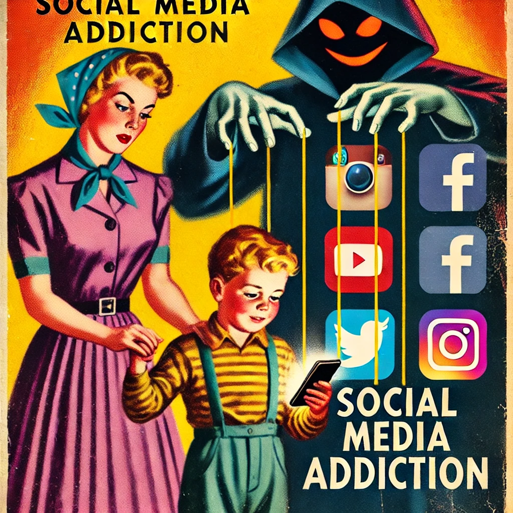 dall·e 2025-01-03 08.13.36 - a 1950s magazine-style illustration. a concerned parent in vintage clothing places a protective hand on their child's shoulder, while a shadowy figure.webp