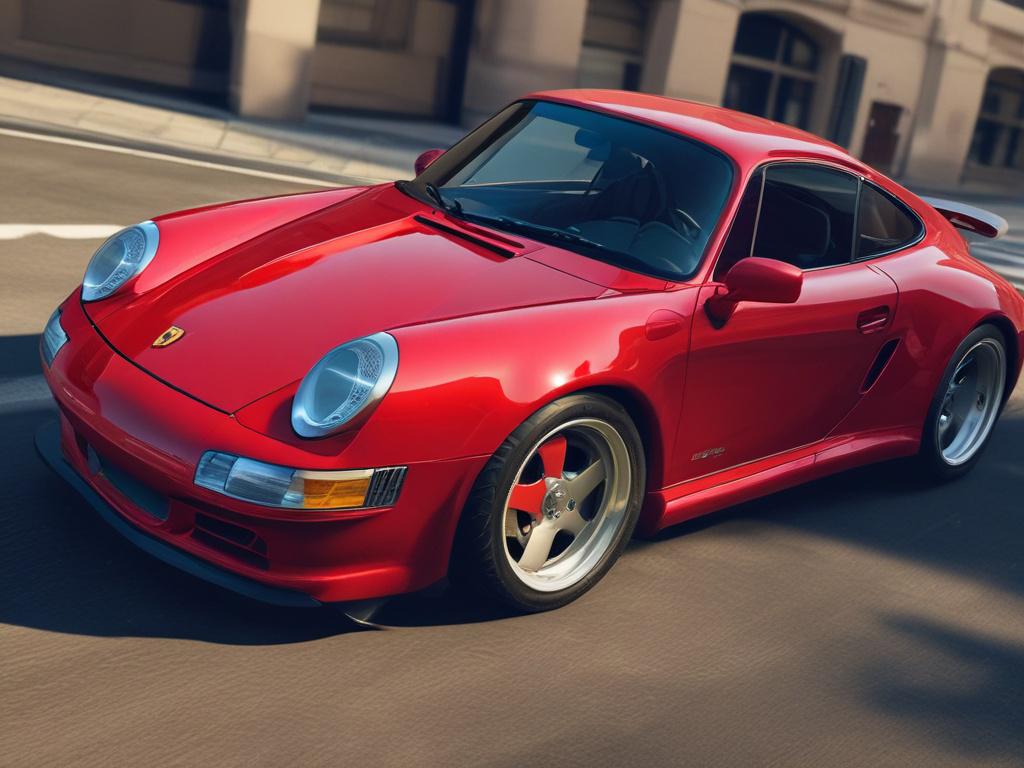 **AI Image Generation Prompt:**

Create a highly detailed, realistic high-resolution photo featuring a sleek, glossy Porsche, perfectly showcasing its pristine paint job. The subject should be a Guards Red Porsche 911, angled slightly to the left to emphasize its curves and contours. The car is parked on a clean, polished showroom floor that mirrors its shiny surface. 

The background should be softly blurred, depicting an upscale garage environment with soft lighting that enhances the luminous highlights o