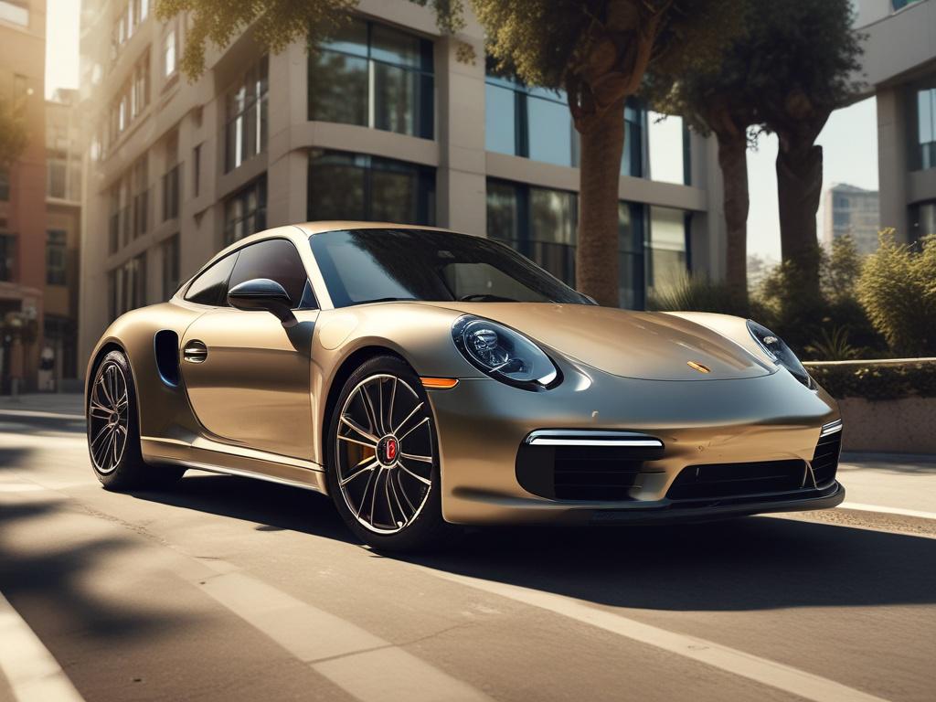 A luxurious Porsche gleaming under sunlight with a ceramic coating,