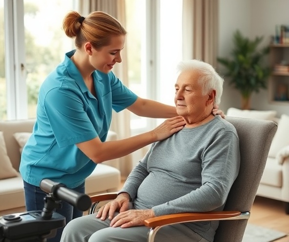 Physiotherapist providing treatment to a patient in their home