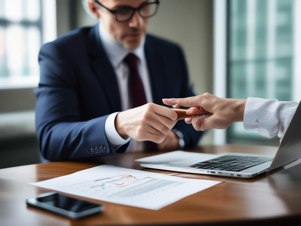 A close up shot of a financial advisor sitting at