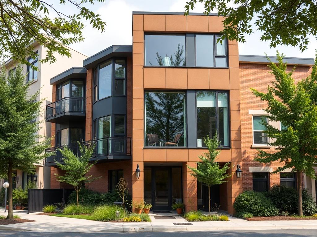 A beautifully renovated residential building, showcasing modern architecture and energy