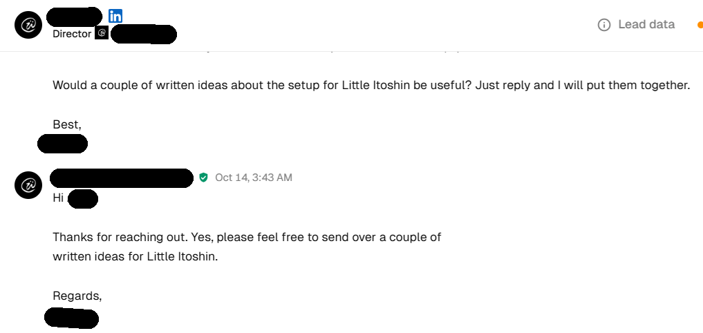 Redacted excerpt of an email conversation about written ideas for a solar setup
