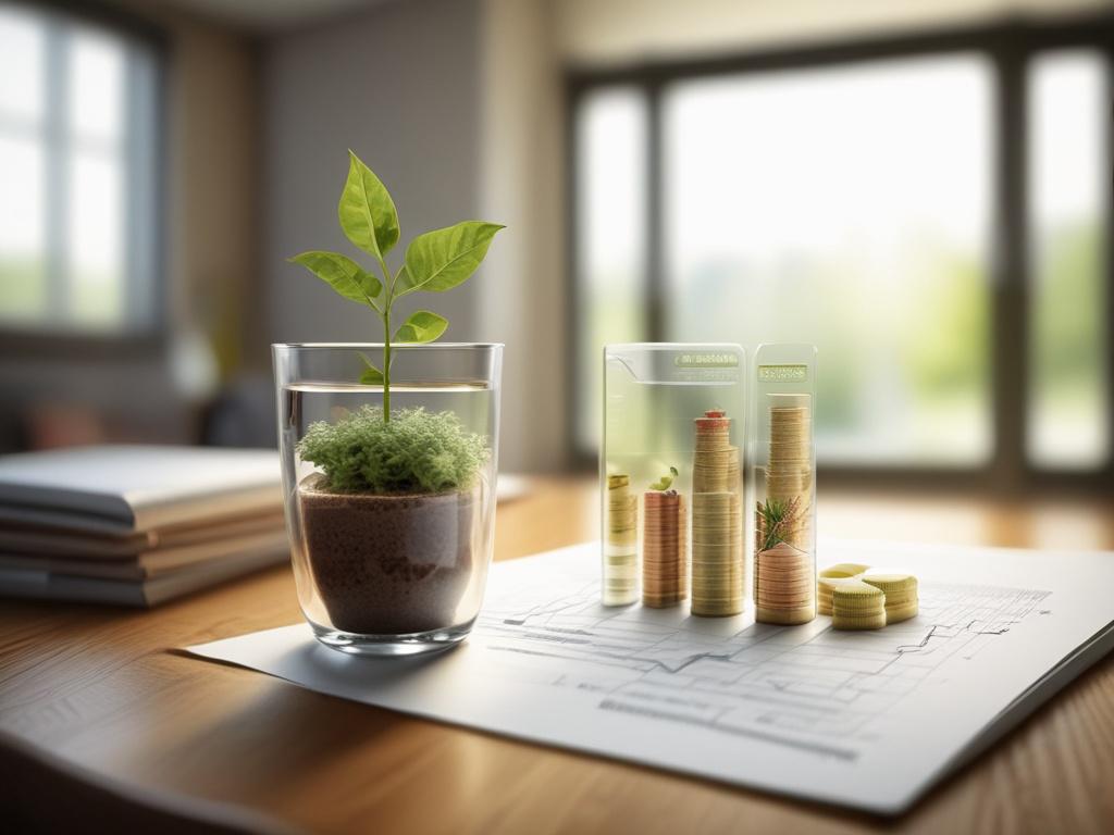 close up of sustainable investment options, natural light, focus on