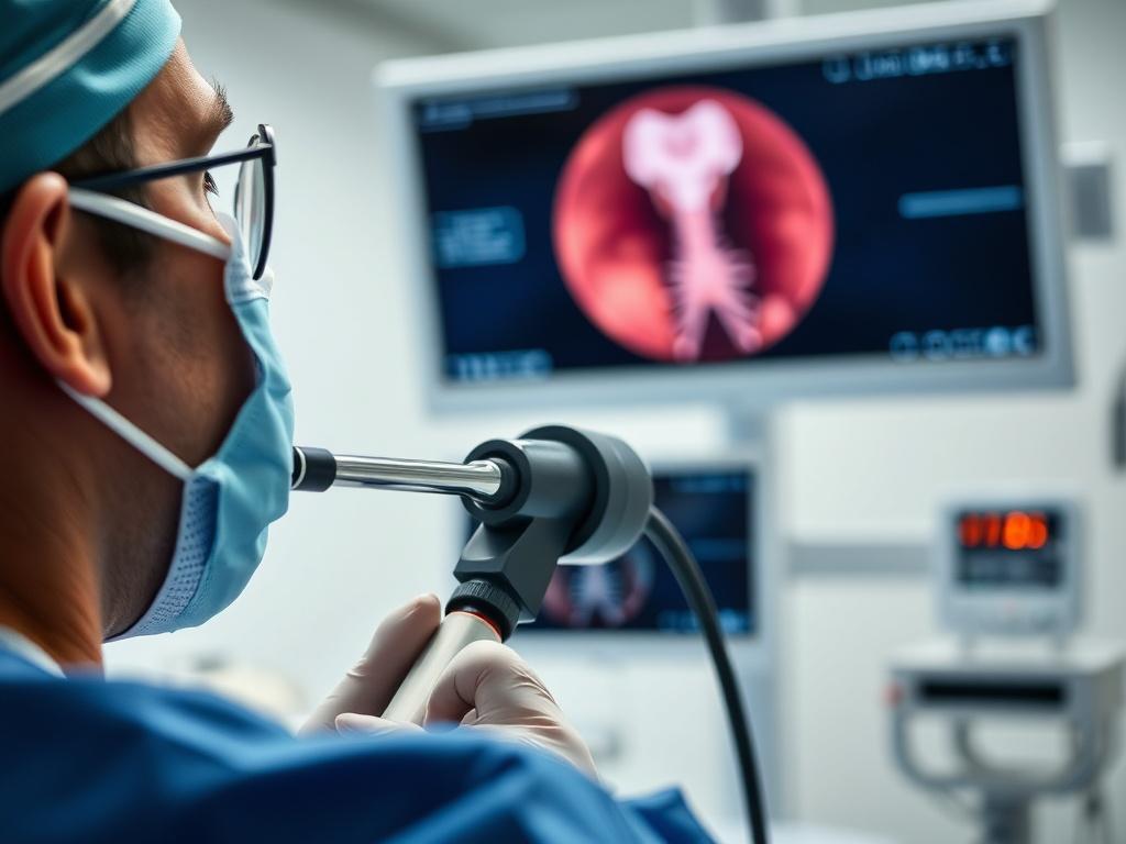 A hyper realistic close up of a bronchoscopy procedure taking