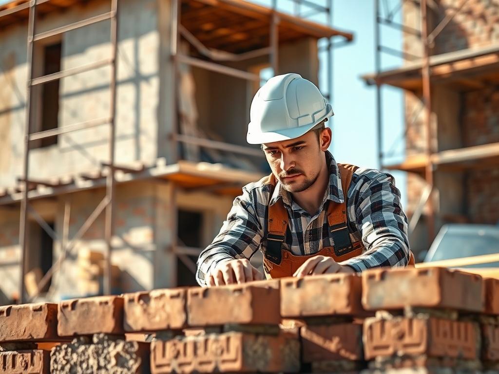 A skilled construction worker in a hard hat, focused on