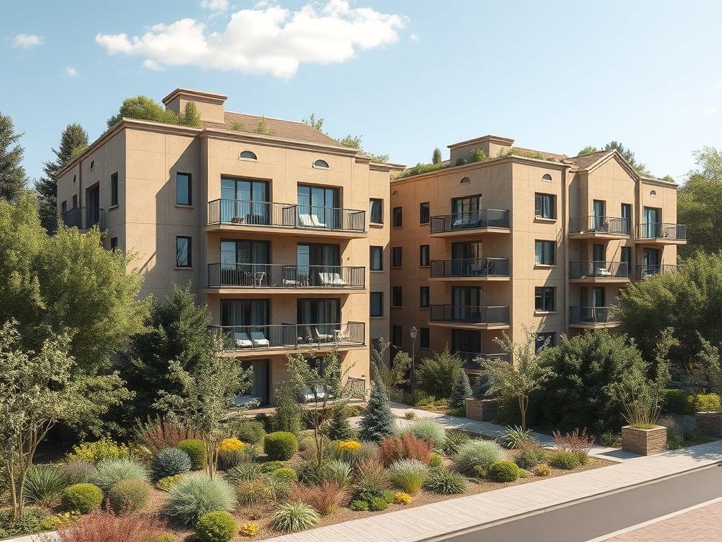 A realistic high resolution image of a modern residential complex