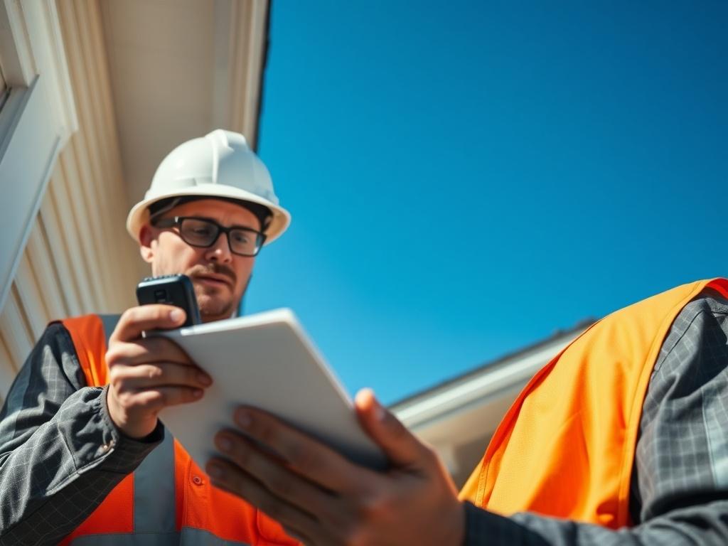 A close up shot of a professional field inspector, dressed