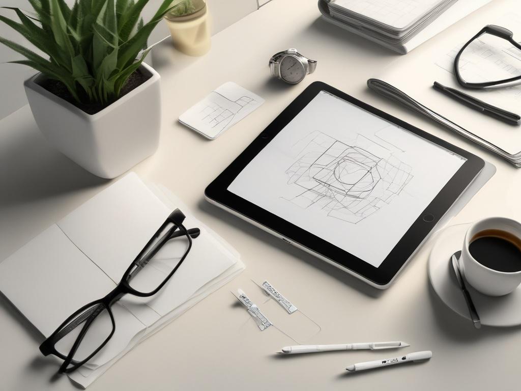 A creative professional carefully arranging a digital product presentation on