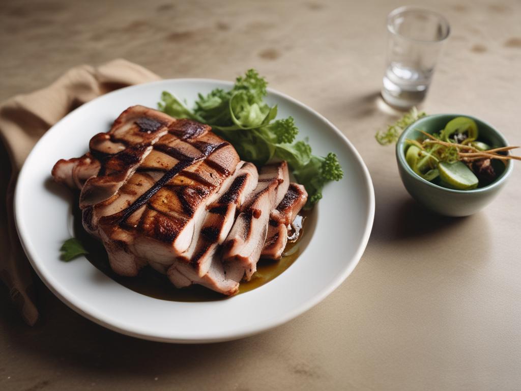 grilled pork neck, Thai cuisine, riverside dining