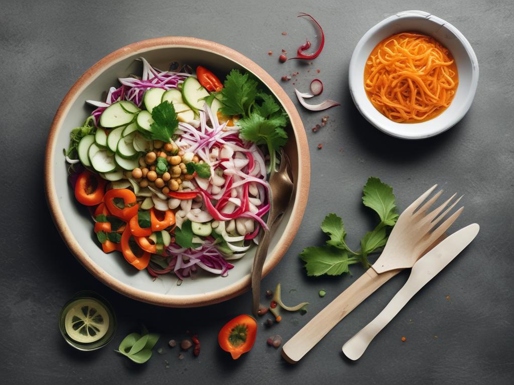 Spicy Thai salad, fresh ingredients, colorful dish