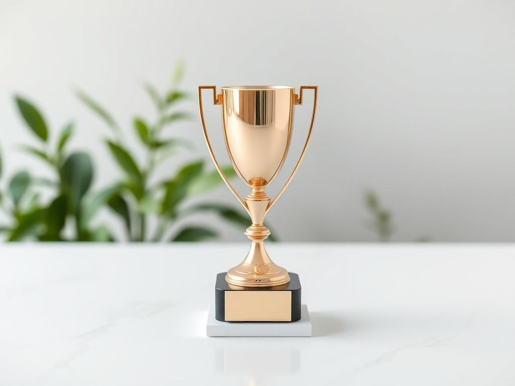 A minimalist setting featuring an elegant trophy symbolizing excellence in