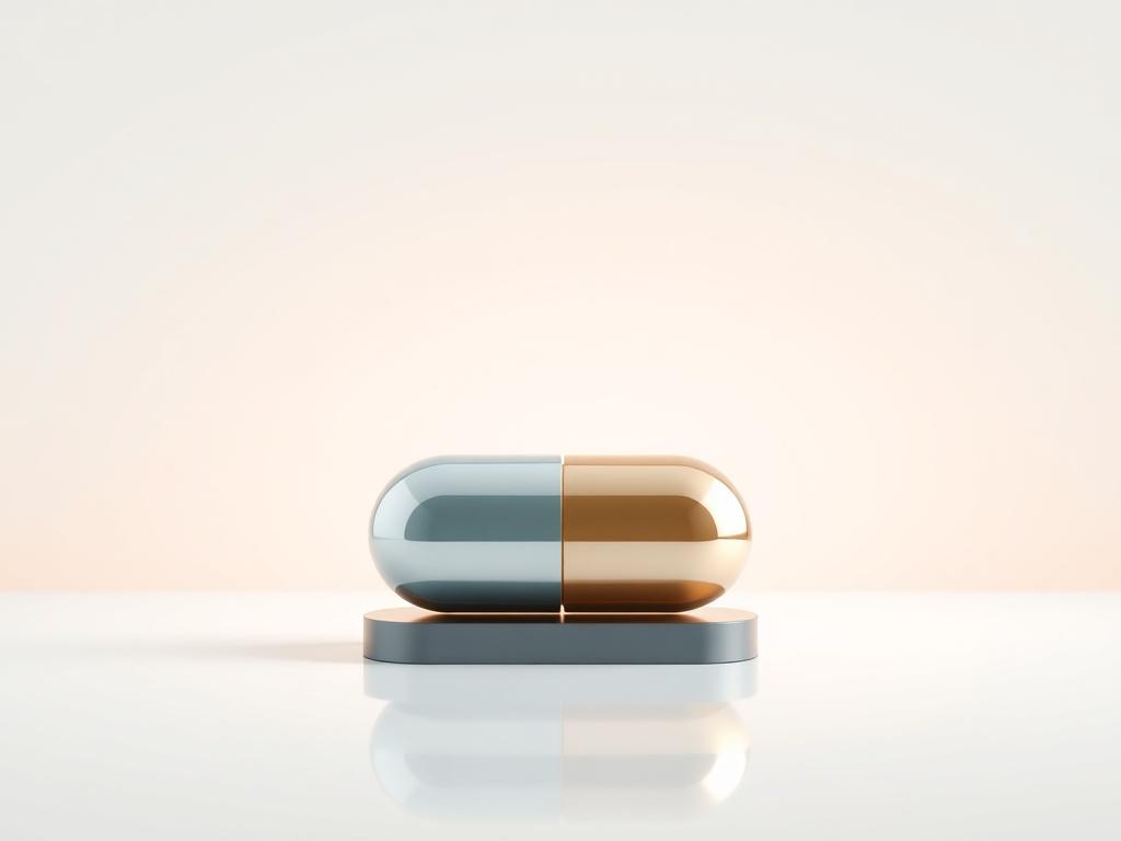 A sleek, modern trophy shaped like a pill capsule, placed