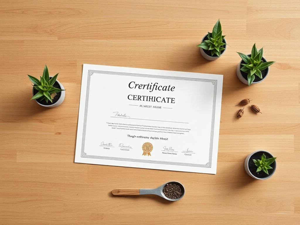 A minimalistic image showing a sleek award certificate laid on