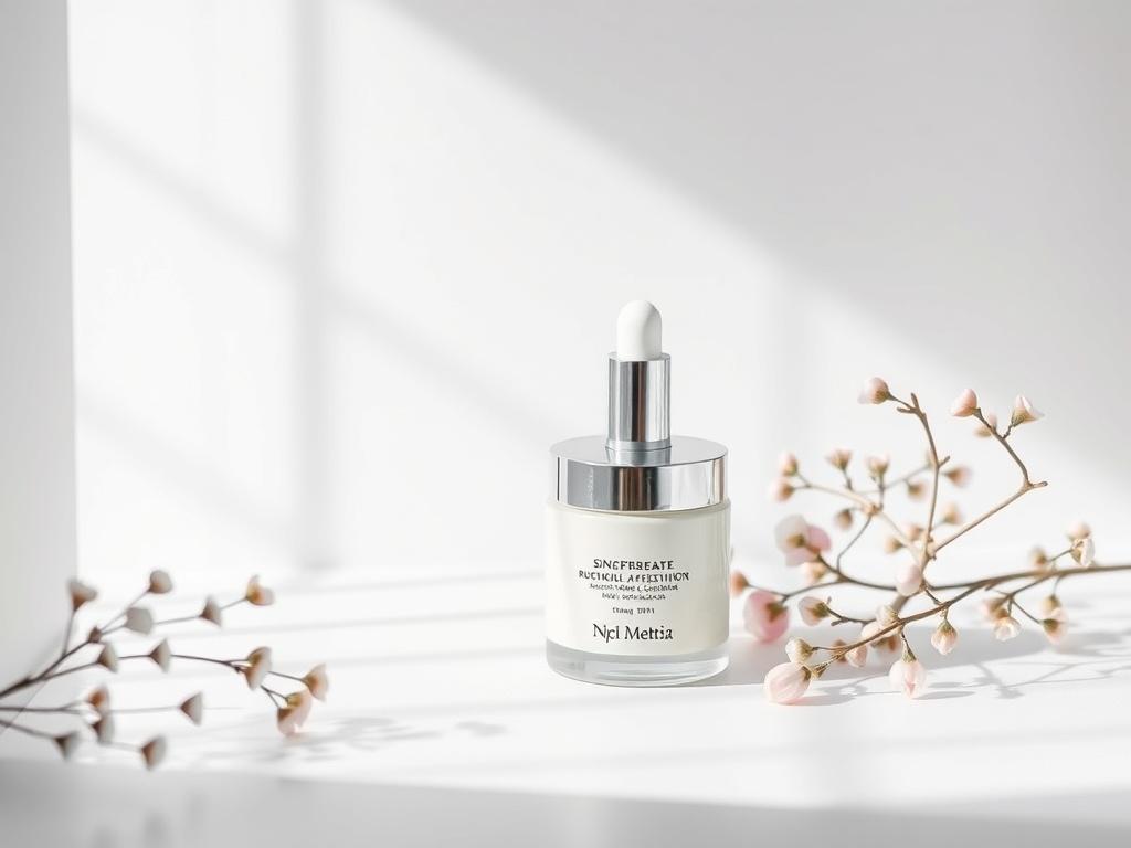A clean, high resolution image featuring a beautiful skincare product,