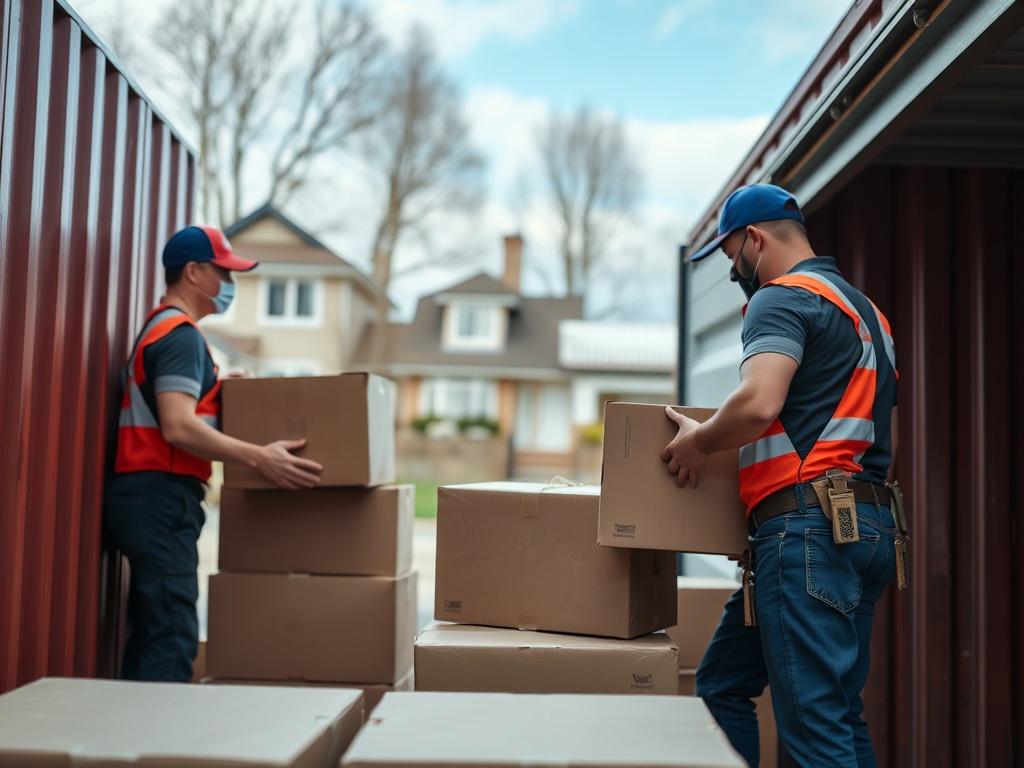 A close up shot of a professional moving team assisting