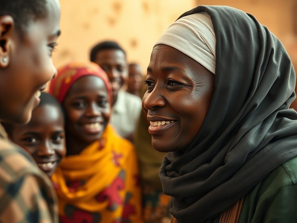 A hyper realistic close up shot of a humanitarian worker
