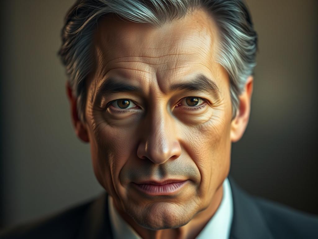 A close up portrait of a distinguished gentleman, showcasing confidence