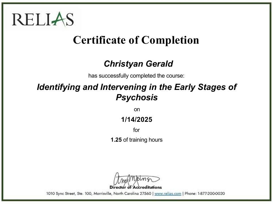 Identifying and Intervening in the Early Stages of Psychosis