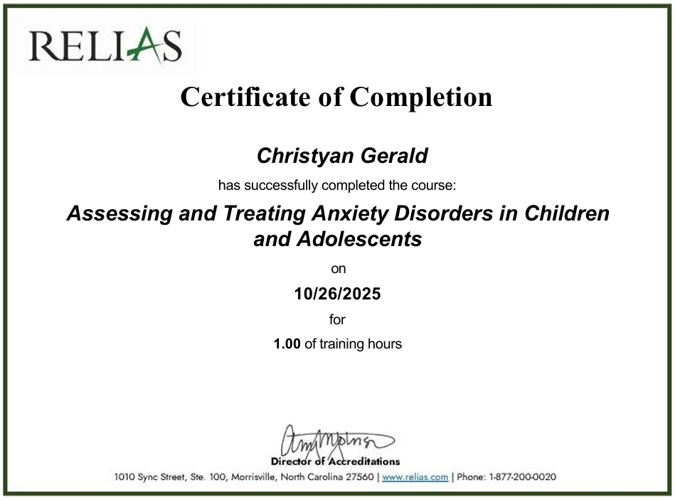 Assessing and Treating Anxiety Disorders in Children and Adolescents: 10/26/25