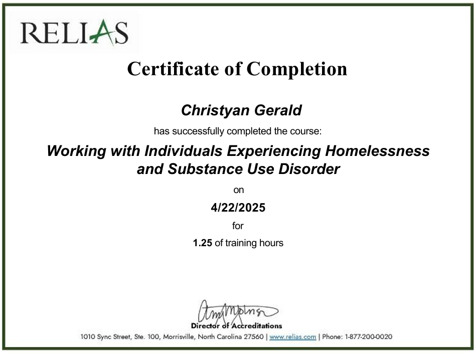 Working with Individuals Experiencing Homelessness and Substance Use Disorder: 04/22/2025