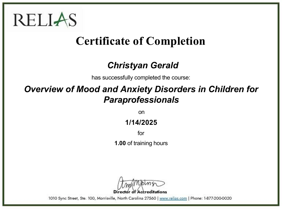 Overview of Mood and Anxiety Disorders in Children for Paraprofessionals