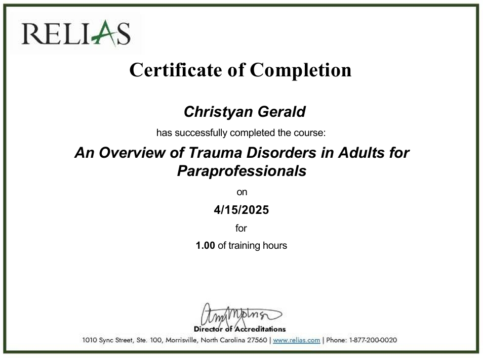 An Overview of Trauma Disorders in Adults for Paraprofessionals: 04/15/2025