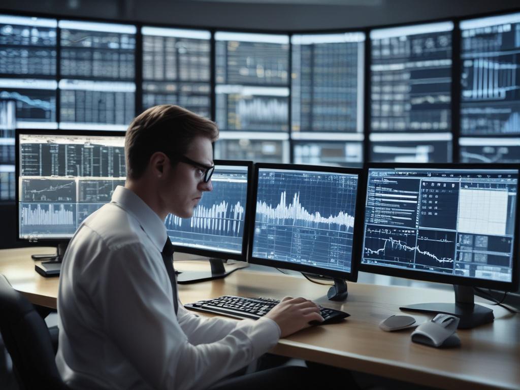 A high resolution close up shot of an analyst reviewing