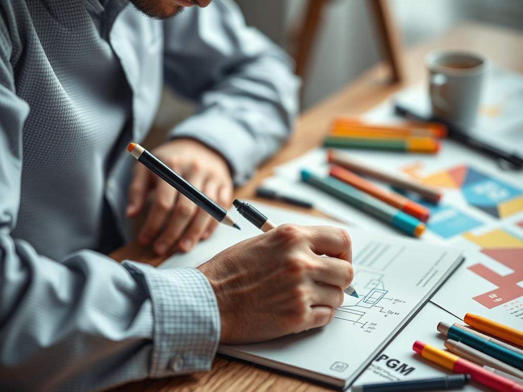 A close up of a creative professional sketching ideas on