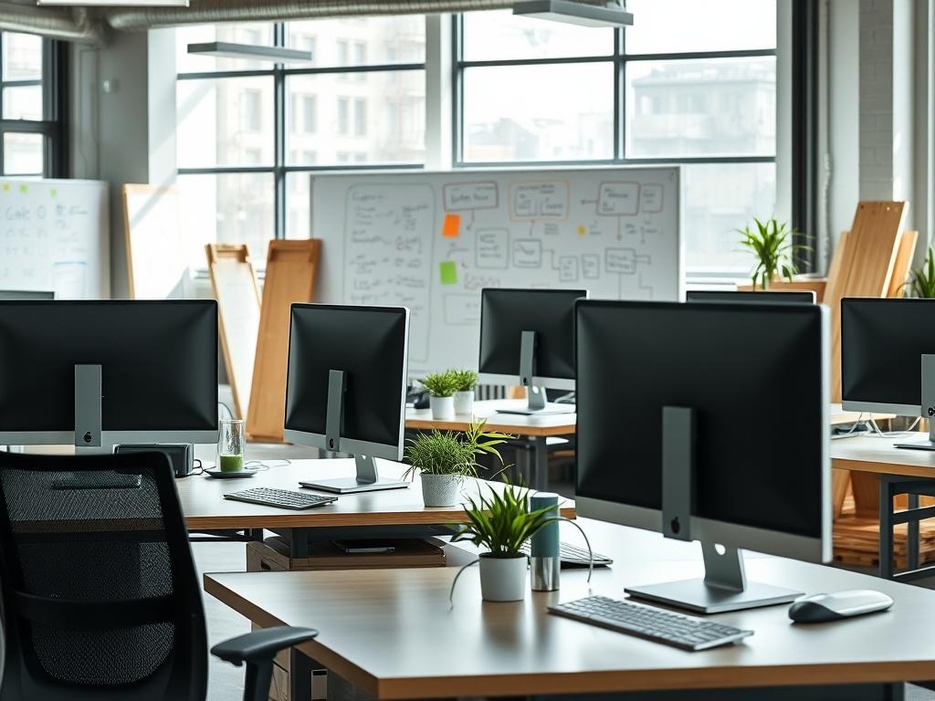 A professional workspace showcasing a modern office environment in progress