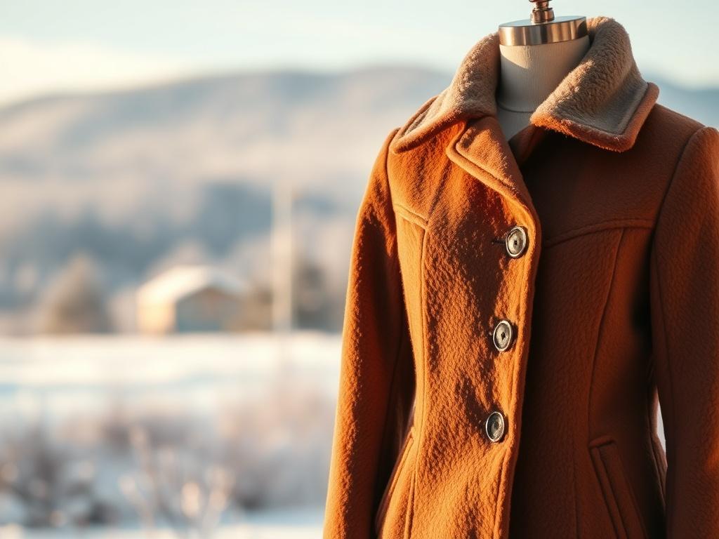 A realistic, high resolution of a chic winter coat displayed