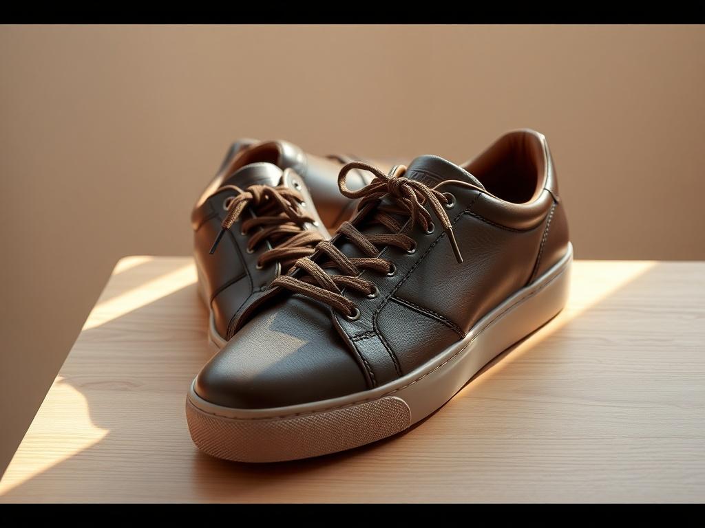 A realistic, high resolution of trendy leather sneakers placed on