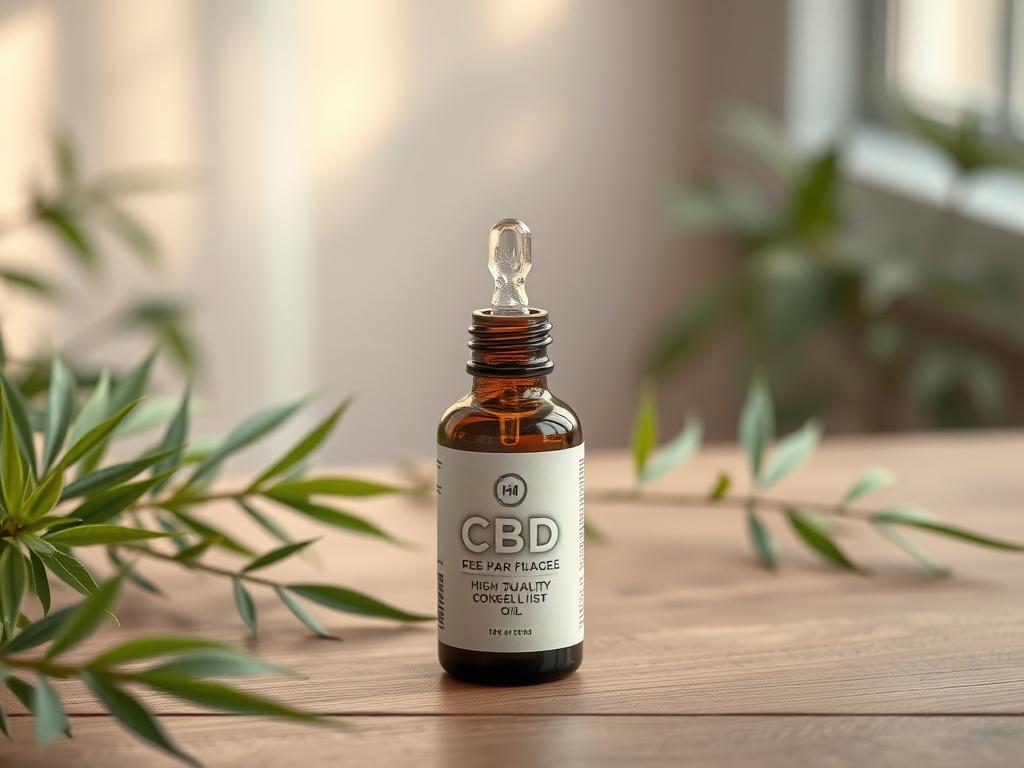 A high quality bottle of CBD oil with a dropper,