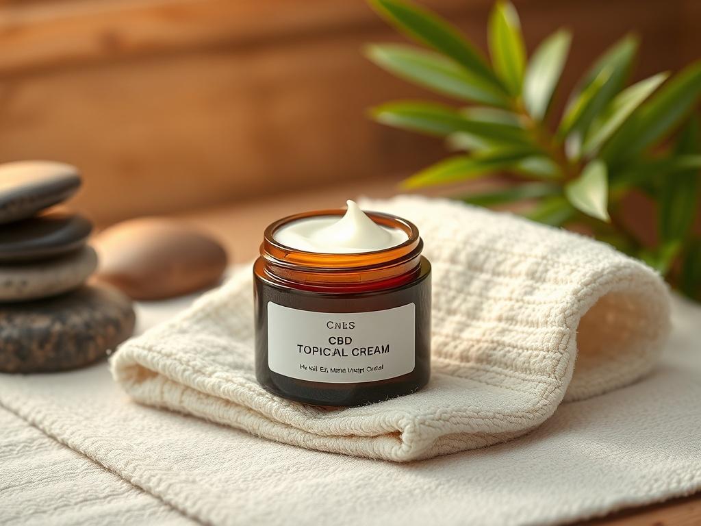 A jar of CBD topical cream placed on a soft