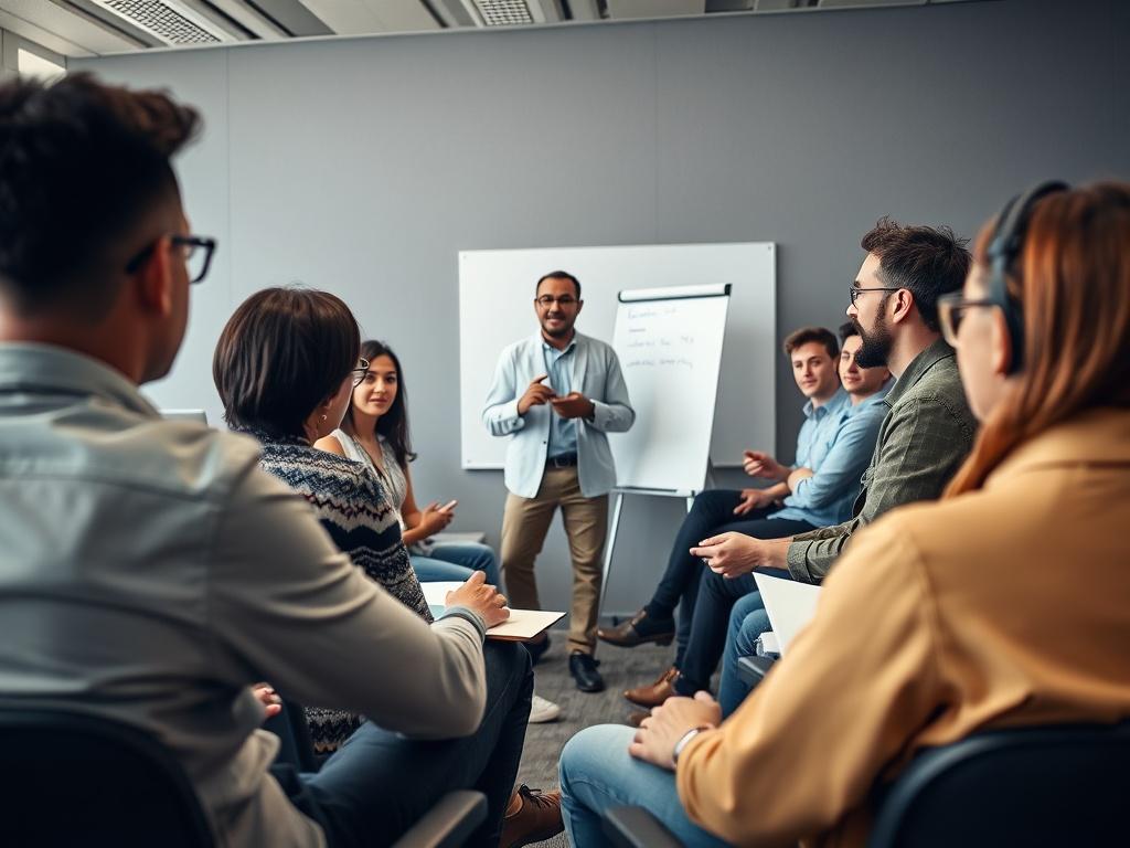 A close up shot of a leadership training session in
