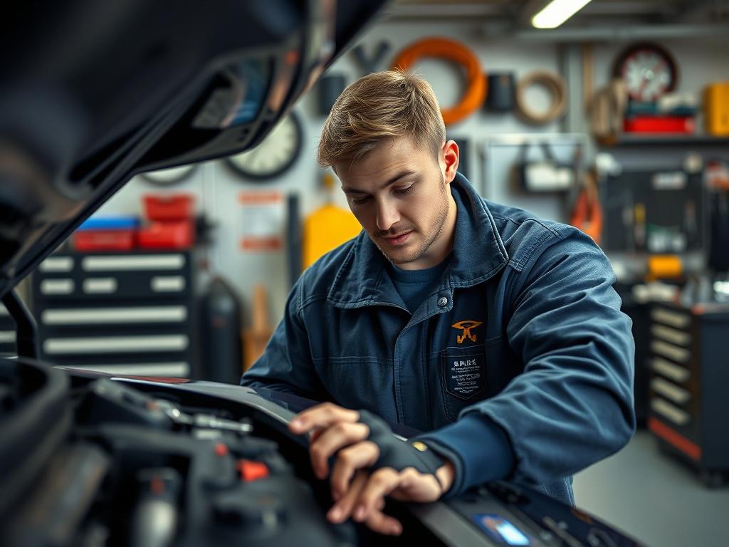 A realistic high resolution image of a skilled mechanic inspecting