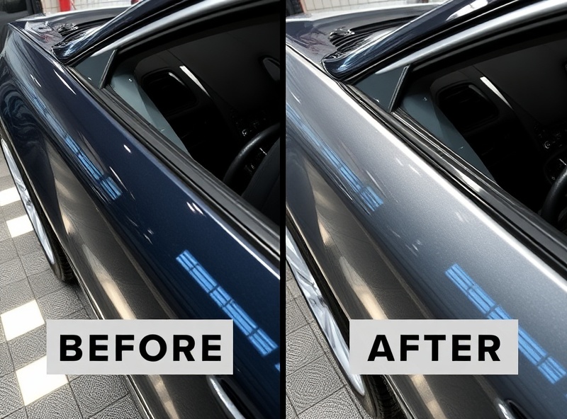 Before and after car detailing comparison - passenger side view