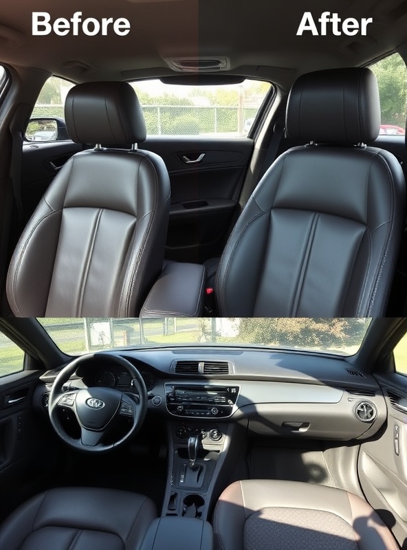 Interior car detailing before and after - clean leather seats