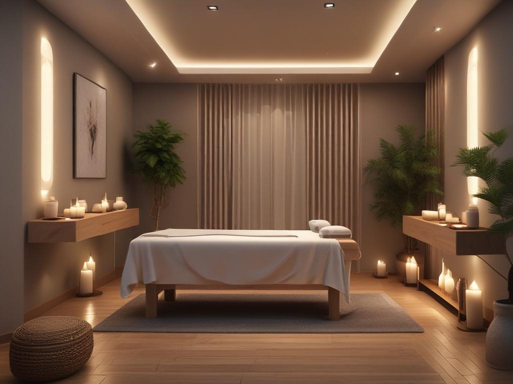 A serene and inviting massage room with soft lighting and