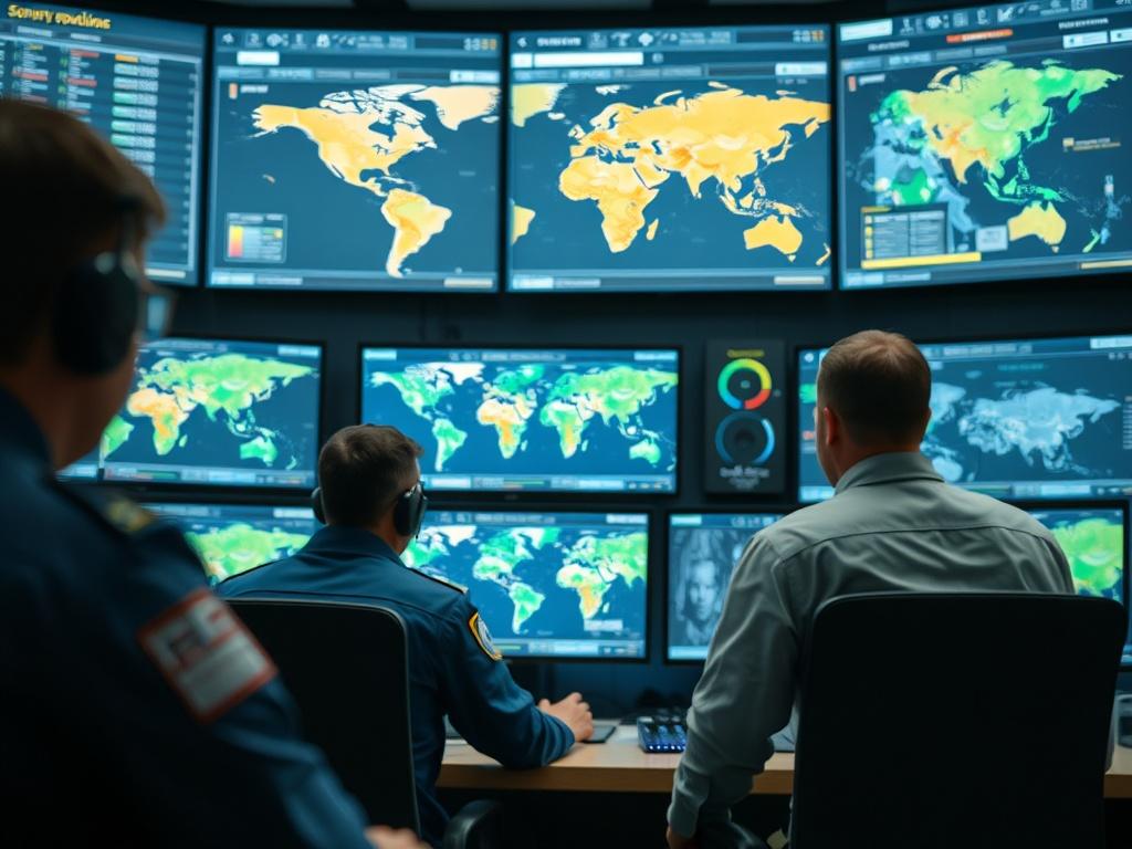 A hyper realistic close up of a security operations center