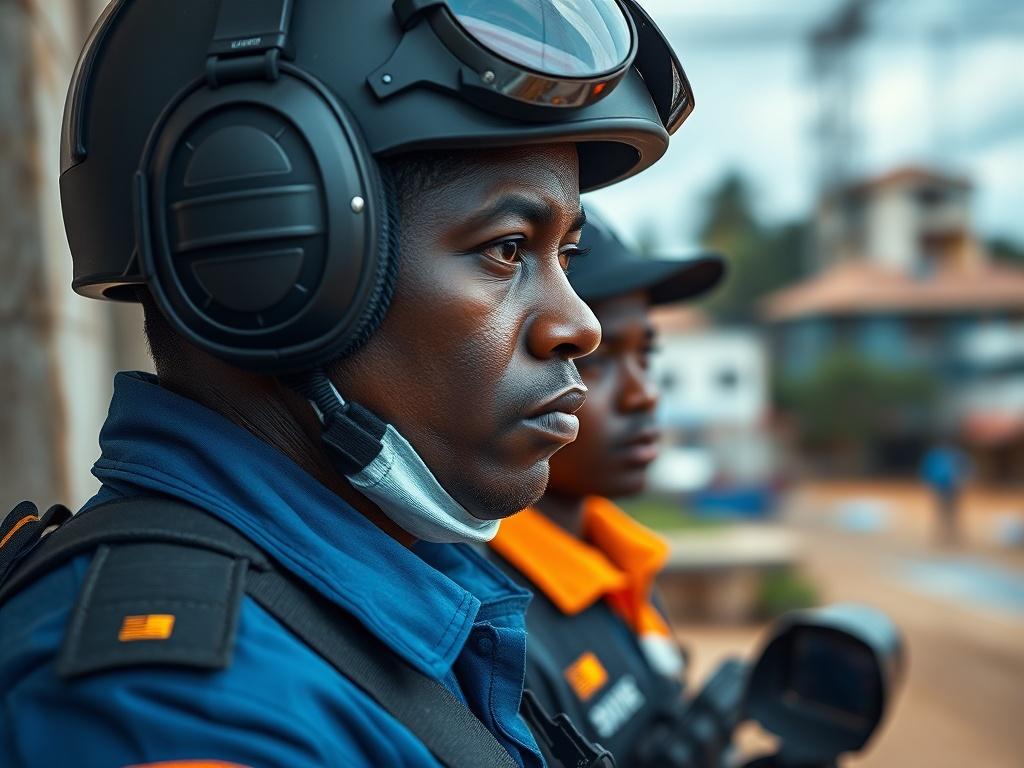 A close up of a security personnel monitoring a site