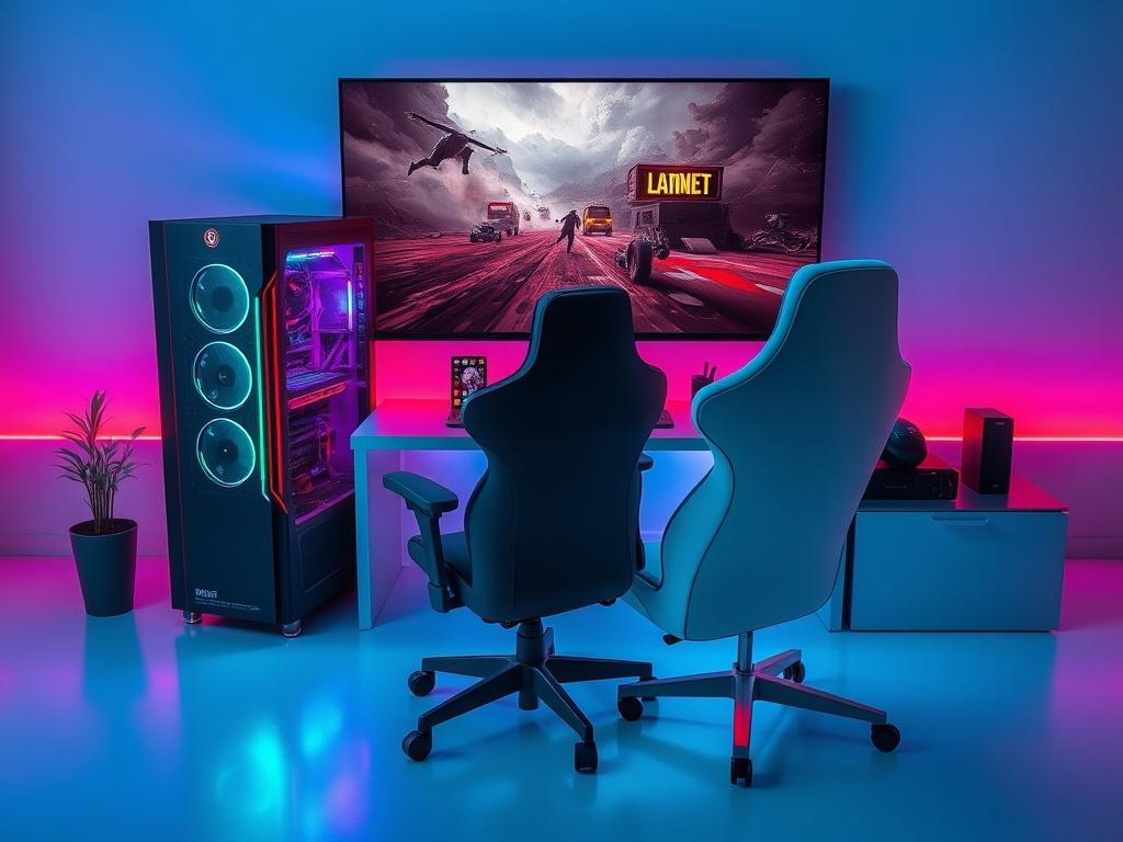 A realistic high resolution of a modern gaming setup featuring