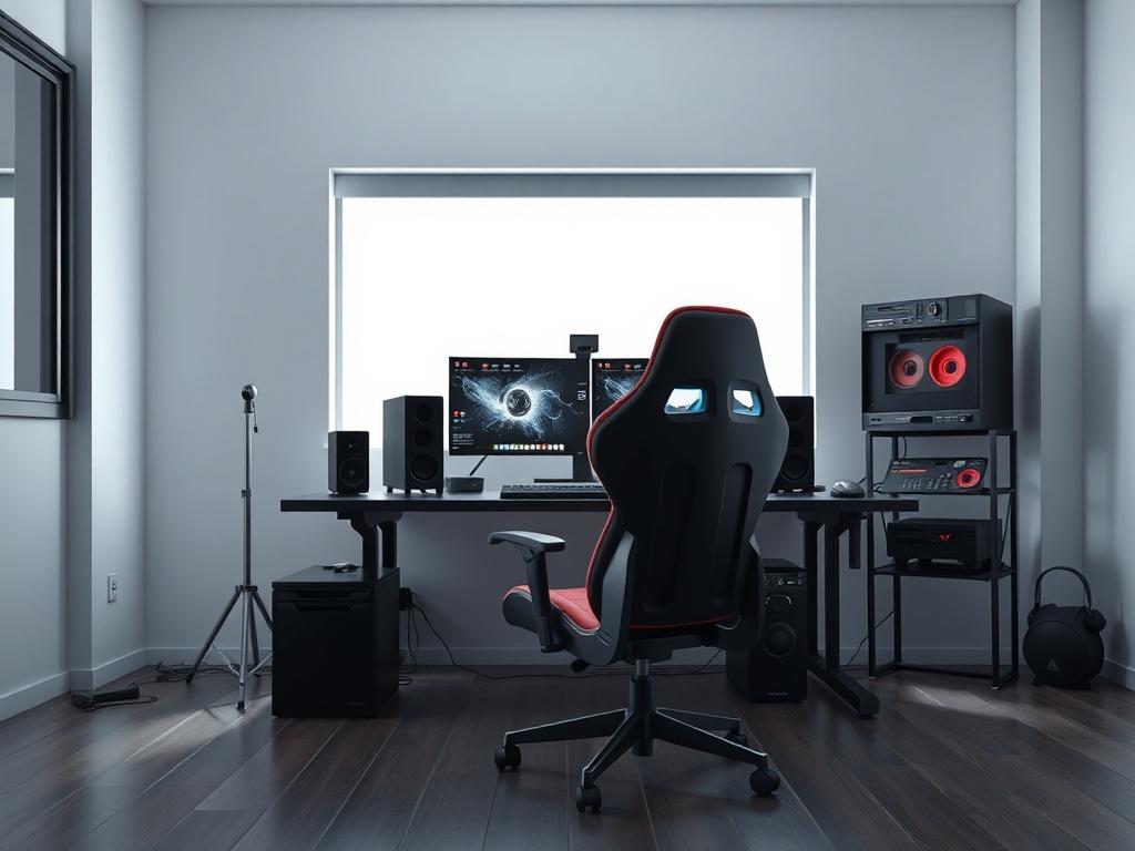 A high resolution image of a professional gaming setup featuring