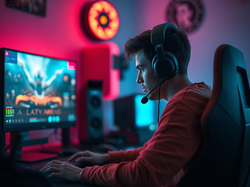 A high resolution of a gamer intensely focused on their