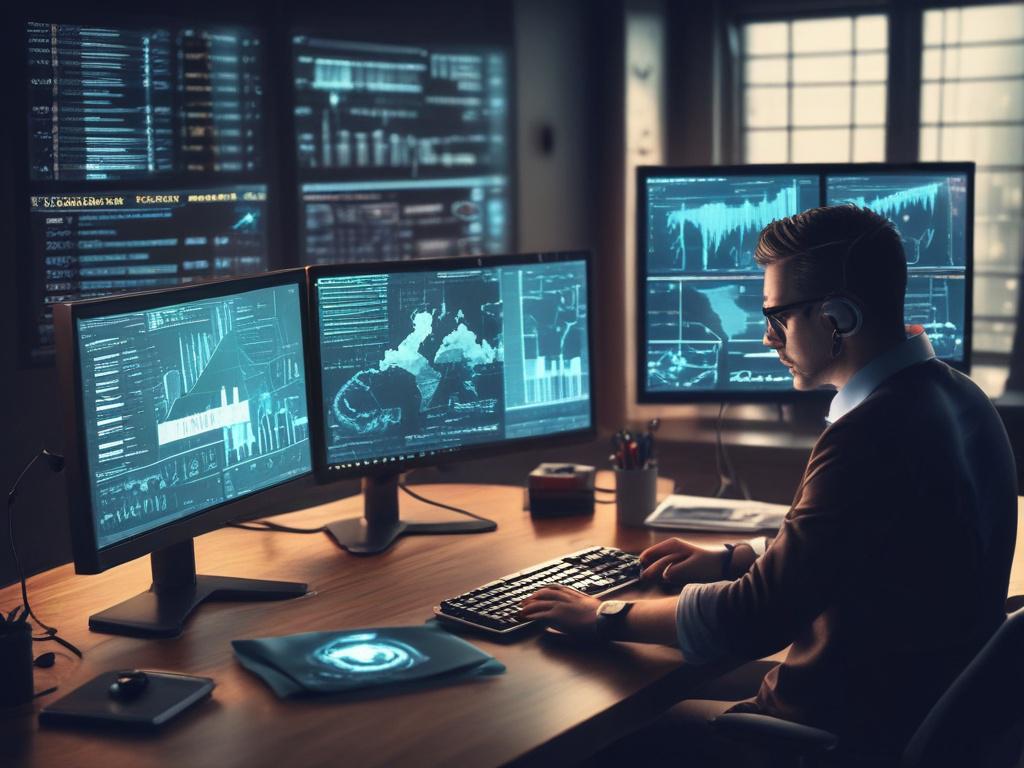 A close up shot of a cybersecurity expert analyzing data