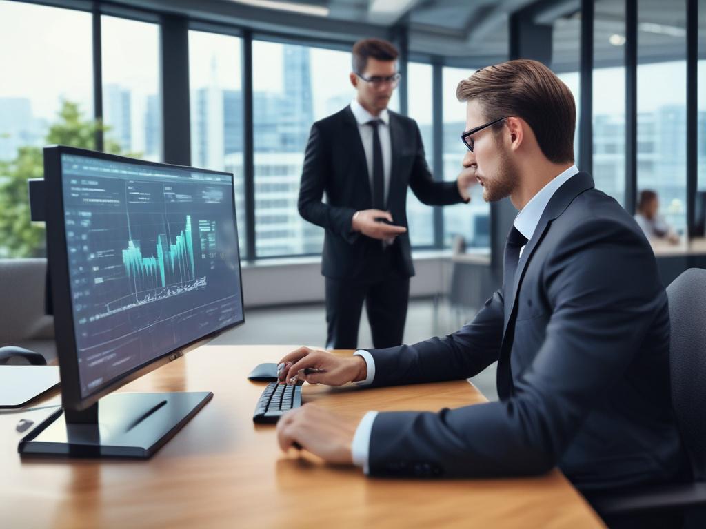 A focused shot of a cybersecurity consultant discussing strategies with