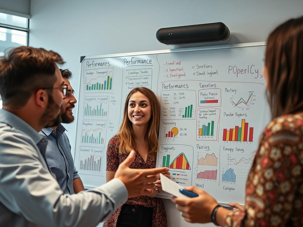 A close up shot of a team brainstorming around a