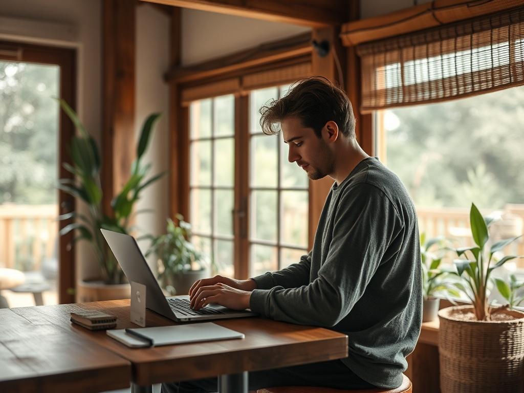 An individual working in a yard office, deeply focused on