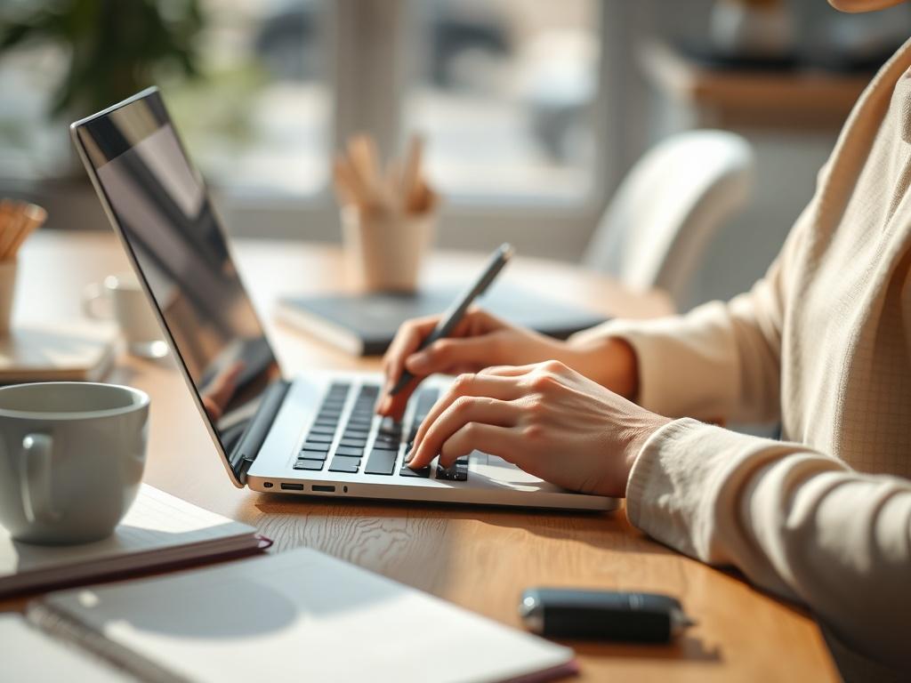 A close up shot of a person typing on a