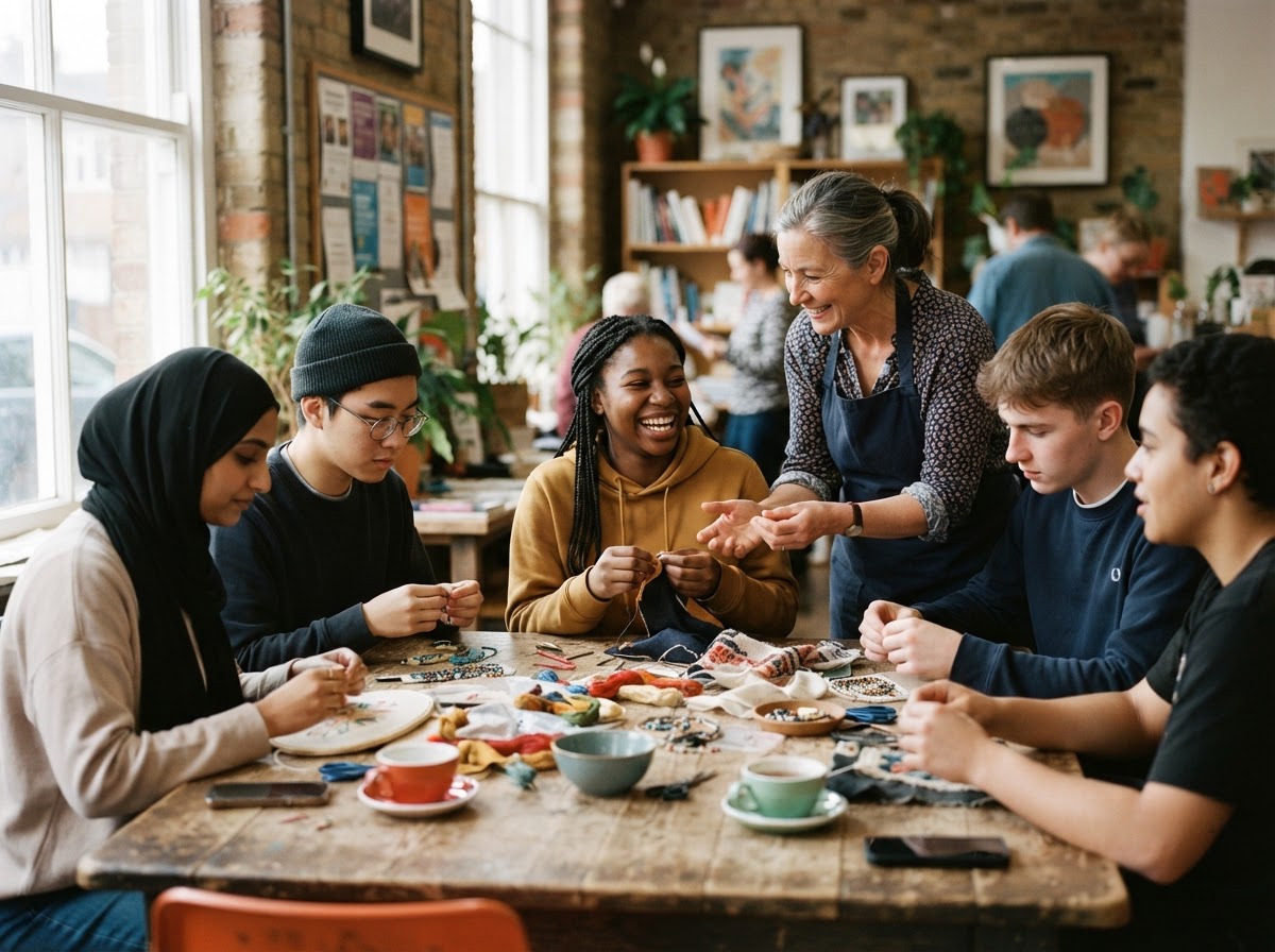 Young adults taking part in a supported group activity
